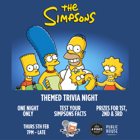 Simpsons Themed Trivia at 4 Pines Public House